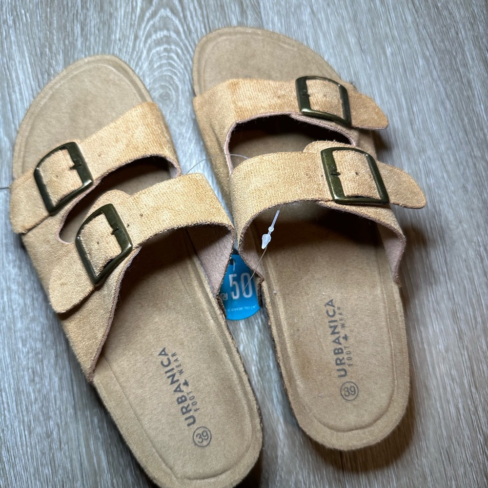 Women's Tan Double-Buckle Sandals